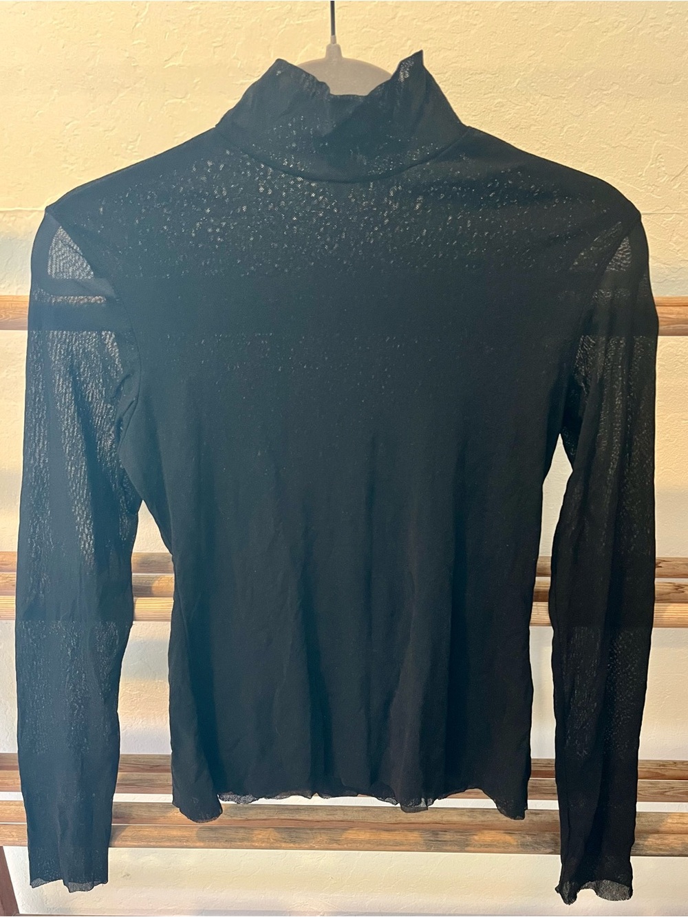 Petit Pois Long Sleeve Nylon Black Sheer Mock/Turtle Neck Top
